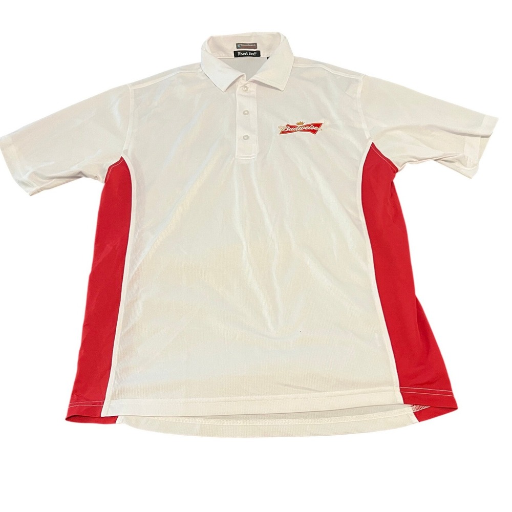 Rivers End Budweiser SolarShield Performance Polo Shirt Mens‎ Medium White Red